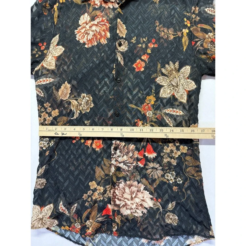 Zara‎ Hawaiian Shirt Mens Small Black Multi Floral Print Relaxed Fit Button Up